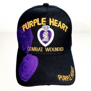 Purple Heart Combat Wounded Men's Cap Ball Hat Bla